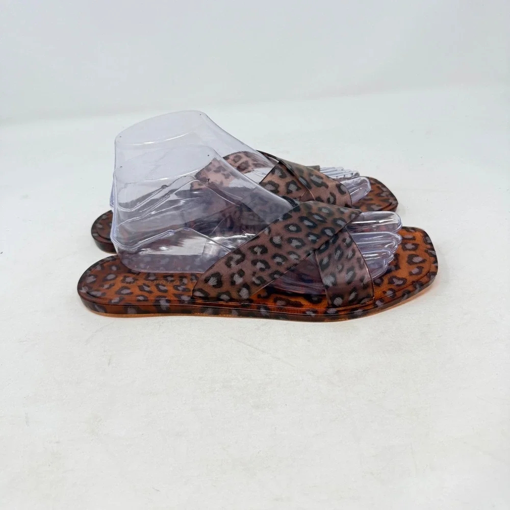 Matisse Anthropologie Jelly Slide‎ Sandals Leopard Print Brown Size 8 Crisscross